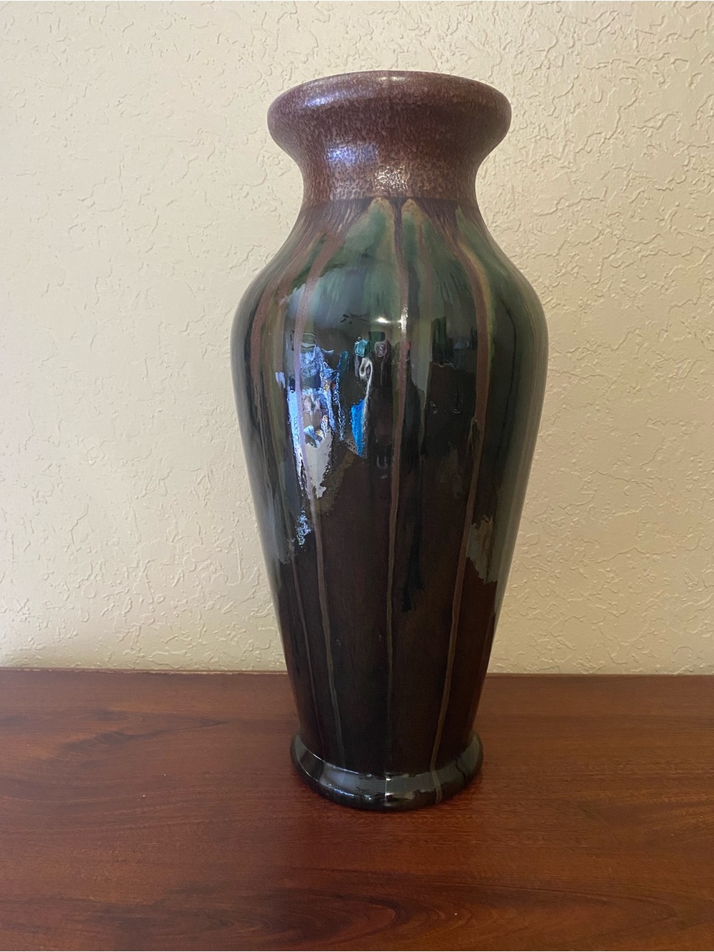 MCM Drip Glazed Ceramic Decorative Vase - Brown & Green 15”